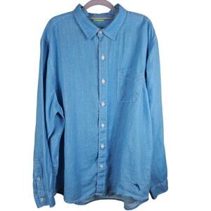 Tommy Bahama 100% Linen Turquoise Business Casual Wear Men's Dress Shirt XL